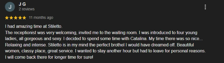 J G review, Stiletto Sydney