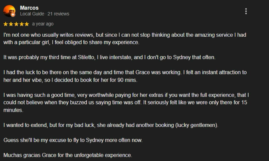 Marcos review, Stiletto Sydney